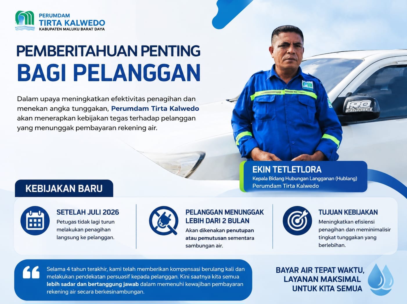 Perumdam Tirta Kalwedo Tegas Putus Sambungan Menunggak